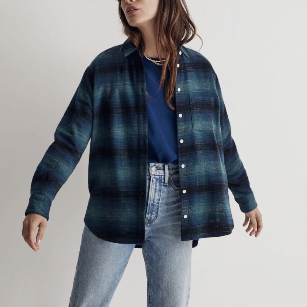 Madewell Slub Flannel Oversized Ex-BoyfriendShirt In Plaid Sz.L